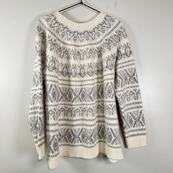 J.Jill Fair Isle Crew Neck Sweater Womens Size XL Barley Ivory Gray Pullover - Picture 5 of 8
